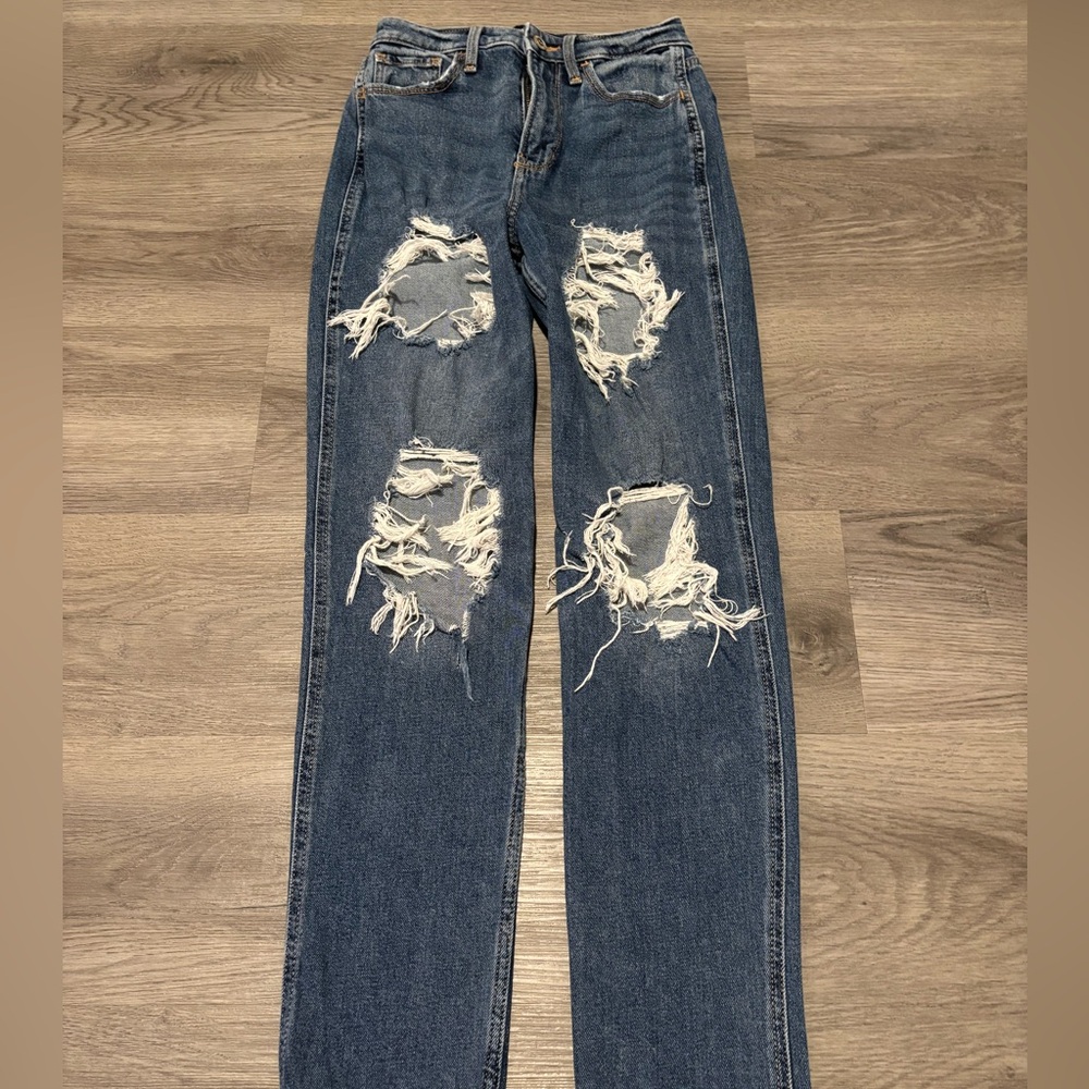 Hollister Blue Distressed Ultra High-Rise Mom Jeans